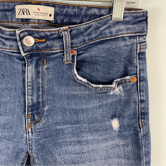 Zara Mid Rise Skinny Jeans Ankle Raw Hem Shark Bite Hem Distressed US 8 - Picture 8 of 16